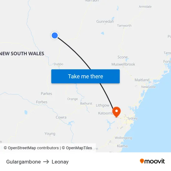 Gulargambone to Leonay map