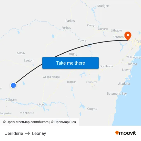 Jerilderie to Leonay map