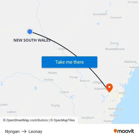 Nyngan to Leonay map