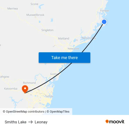 Smiths Lake to Leonay map
