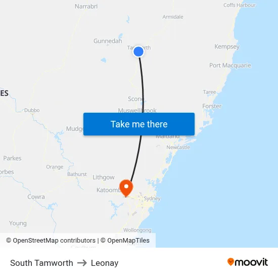 South Tamworth to Leonay map