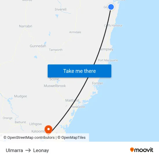 Ulmarra to Leonay map