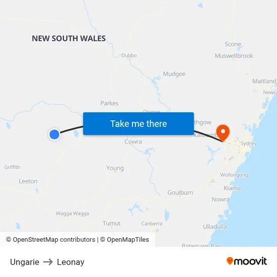 Ungarie to Leonay map