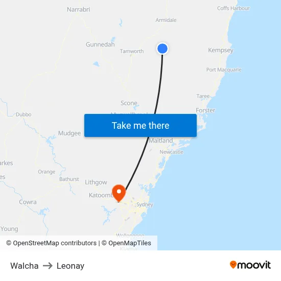 Walcha to Leonay map
