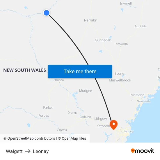 Walgett to Leonay map