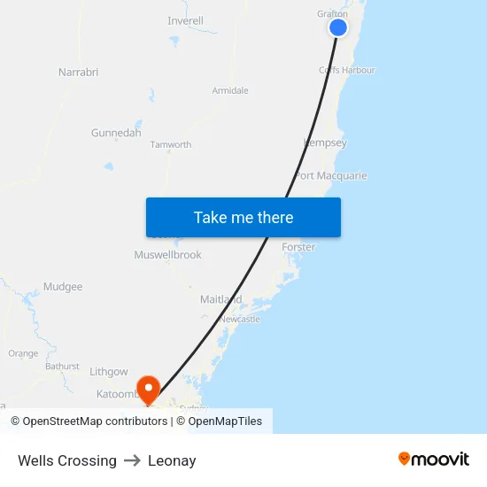 Wells Crossing to Leonay map