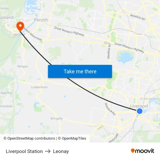 Liverpool Station to Leonay map