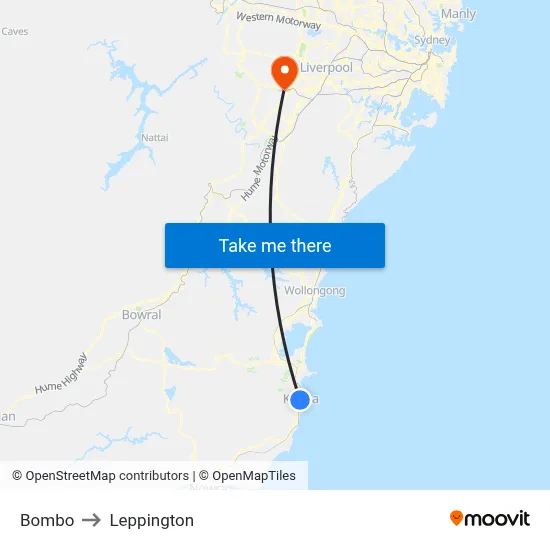 Bombo to Leppington map
