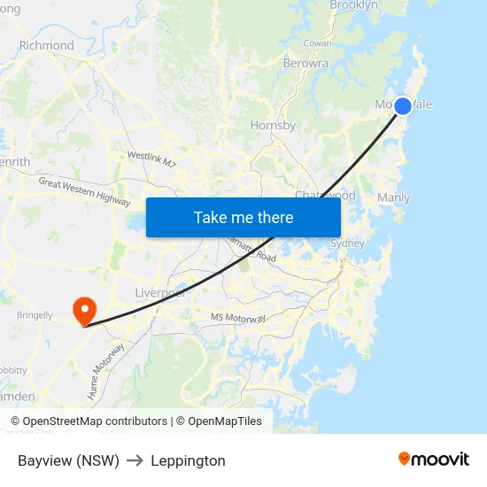 Bayview (NSW) to Leppington map