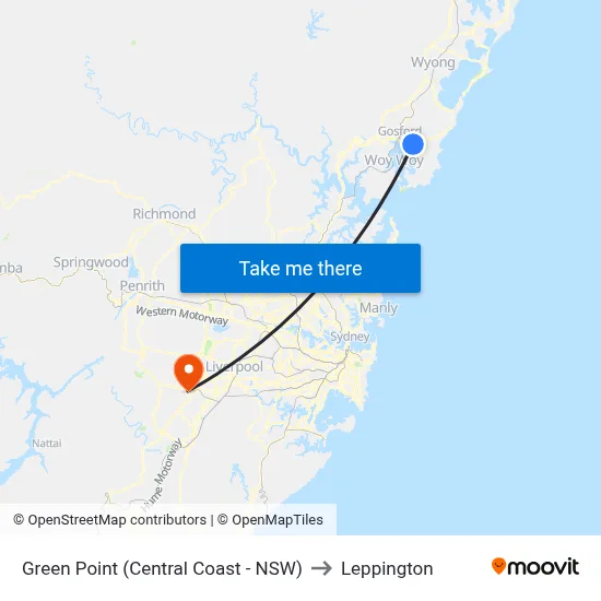 Green Point (Central Coast - NSW) to Leppington map