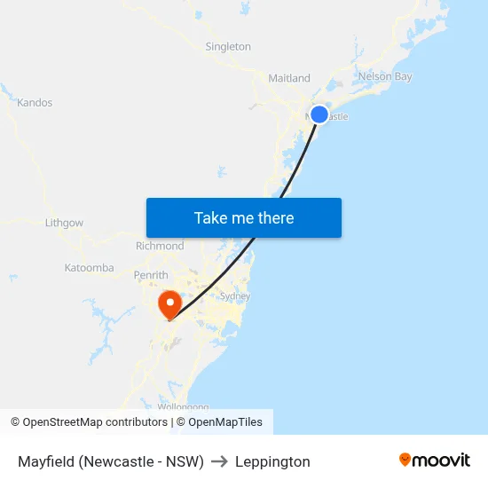Mayfield (Newcastle - NSW) to Leppington map
