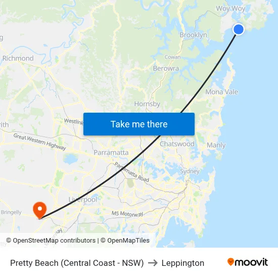 Pretty Beach (Central Coast - NSW) to Leppington map