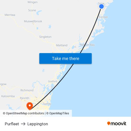 Purfleet to Leppington map