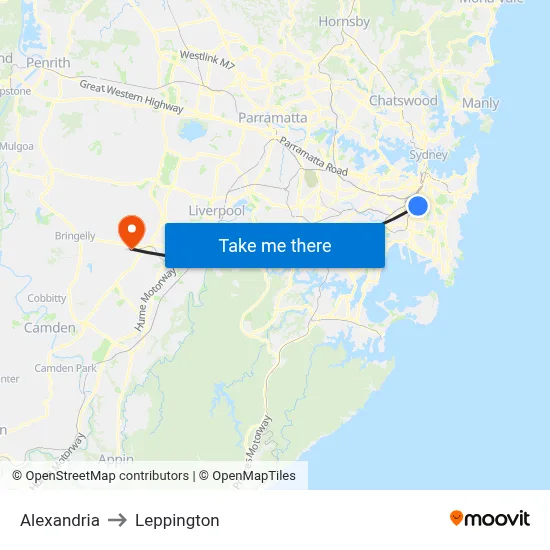 Alexandria to Leppington map