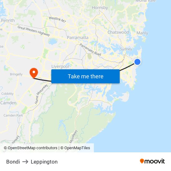 Bondi to Leppington map
