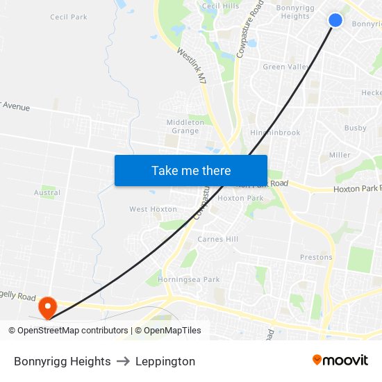 Bonnyrigg Heights to Leppington map