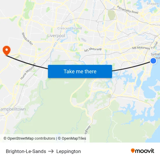Brighton-Le-Sands to Leppington map