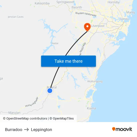 Burradoo to Leppington map