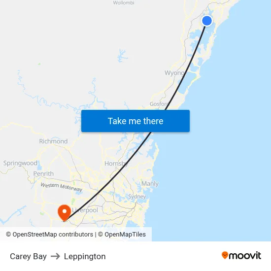 Carey Bay to Leppington map