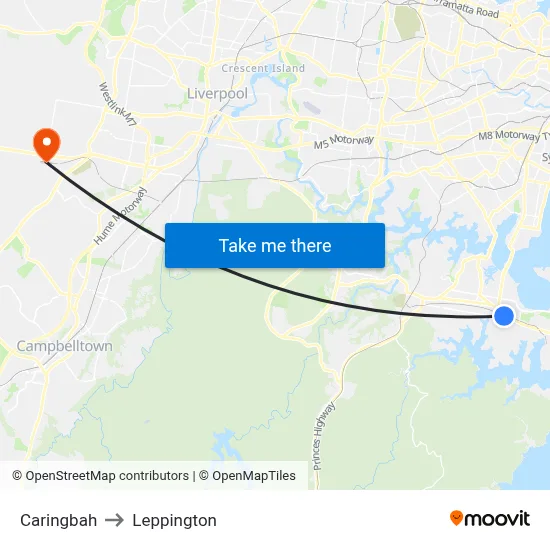 Caringbah to Leppington map