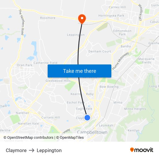 Claymore to Leppington map