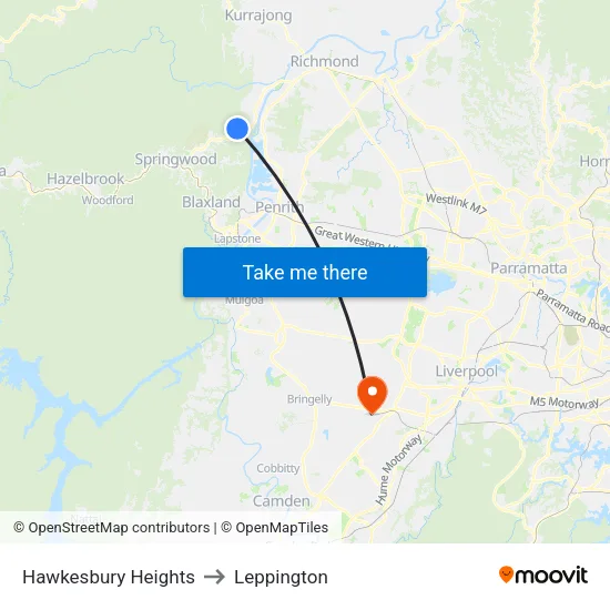 Hawkesbury Heights to Leppington map