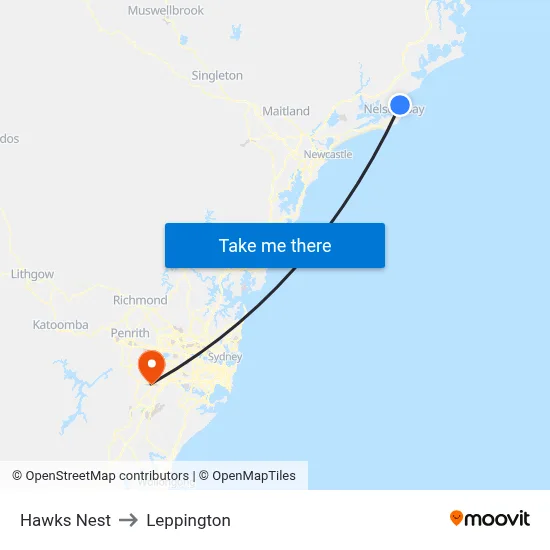 Hawks Nest to Leppington map