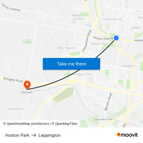 Hoxton Park to Leppington map