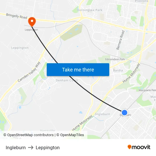 Ingleburn to Leppington map