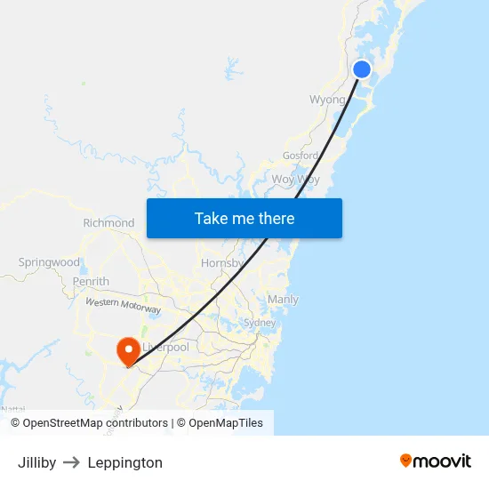 Jilliby to Leppington map