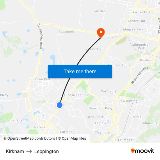 Kirkham to Leppington map
