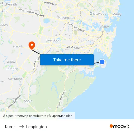 Kurnell to Leppington map