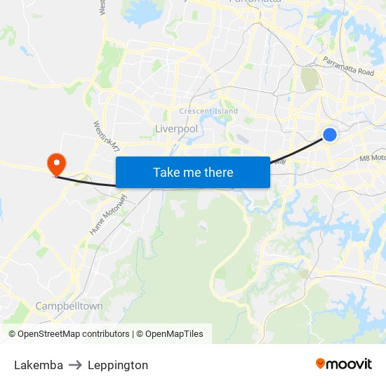 Lakemba to Leppington map