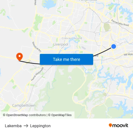 Lakemba to Leppington map
