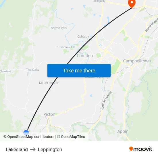 Lakesland to Leppington map