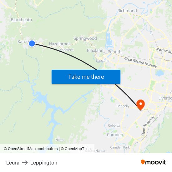 Leura to Leppington map