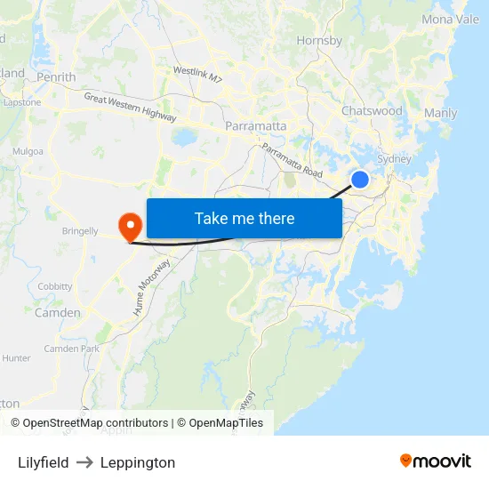 Lilyfield to Leppington map