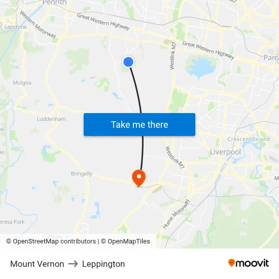 Mount Vernon to Leppington map