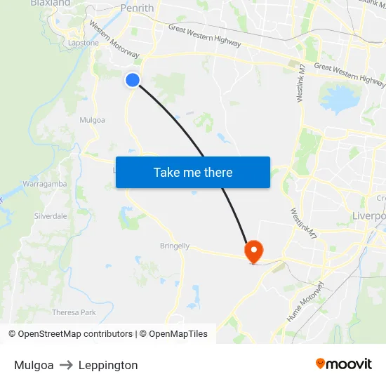 Mulgoa to Leppington map