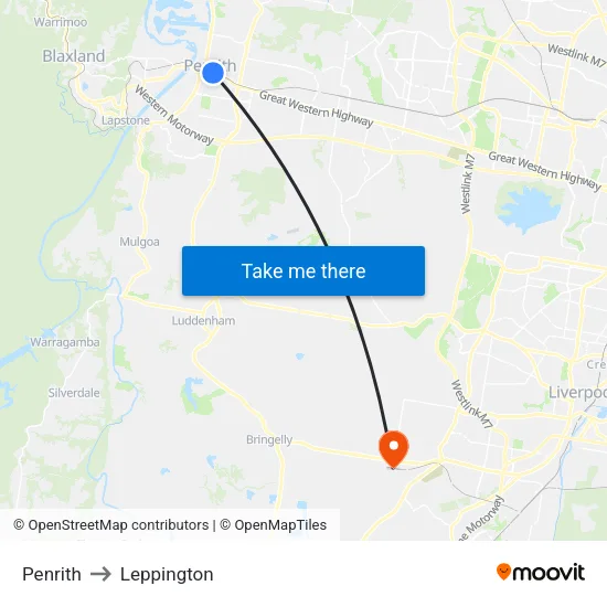 Penrith to Leppington map