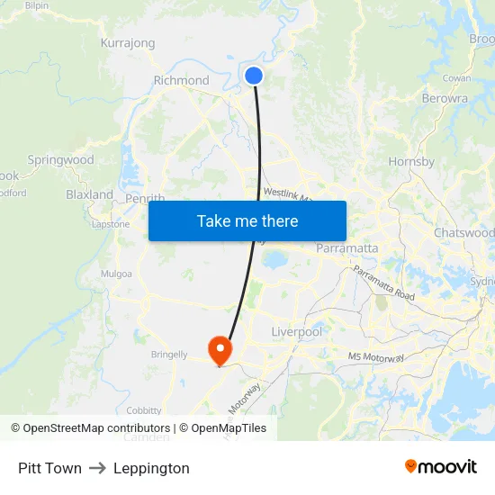Pitt Town to Leppington map