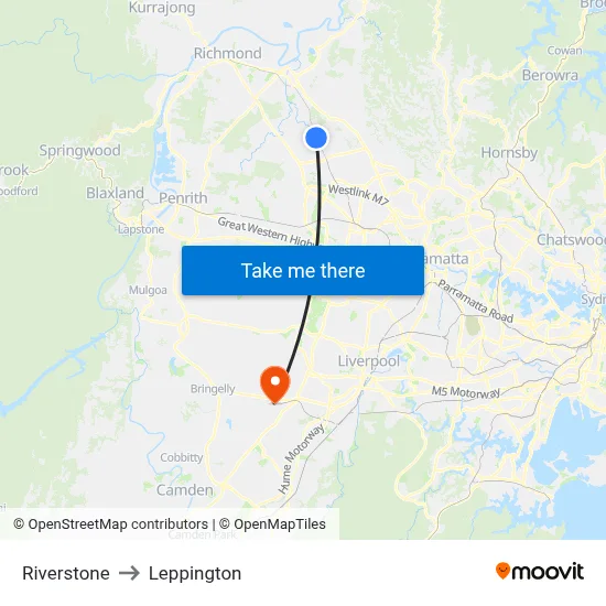 Riverstone to Leppington map