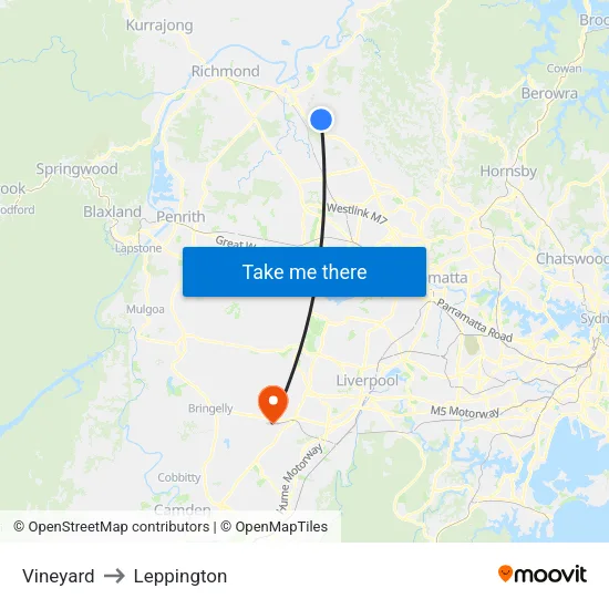 Vineyard to Leppington map