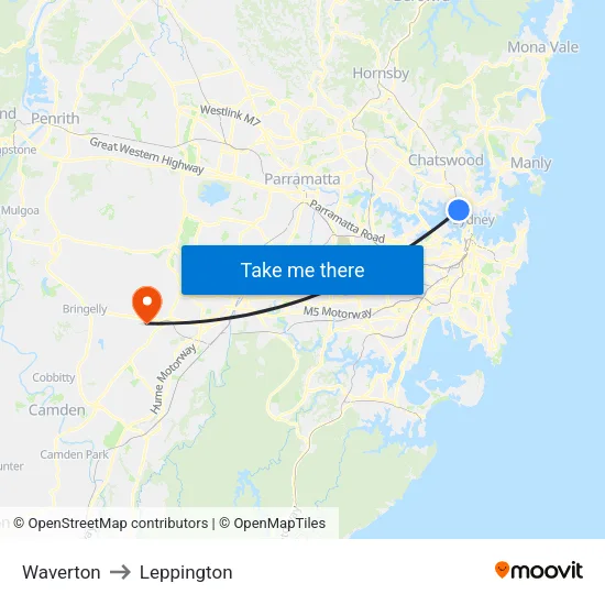 Waverton to Leppington map