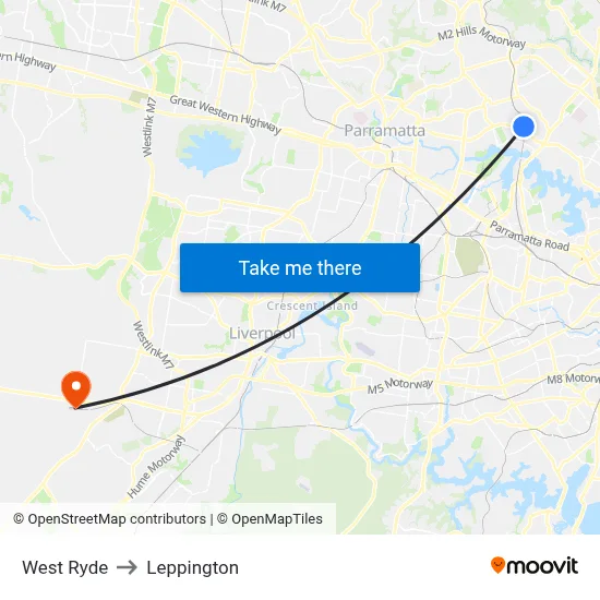 West Ryde to Leppington map