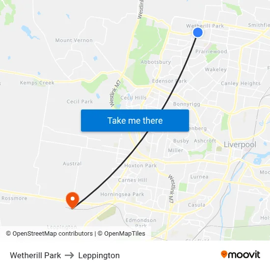 Wetherill Park to Leppington map