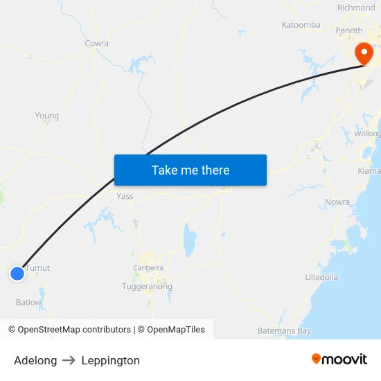 Adelong to Leppington map