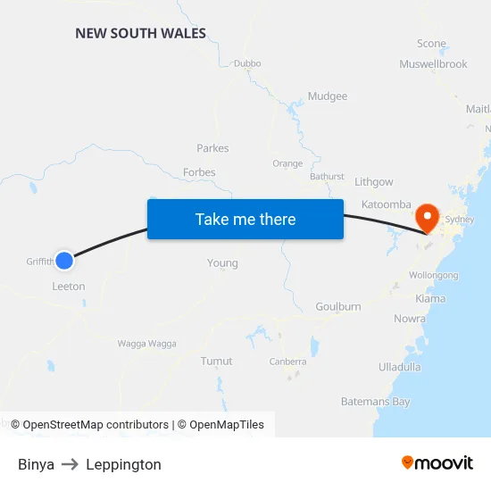 Binya to Leppington map