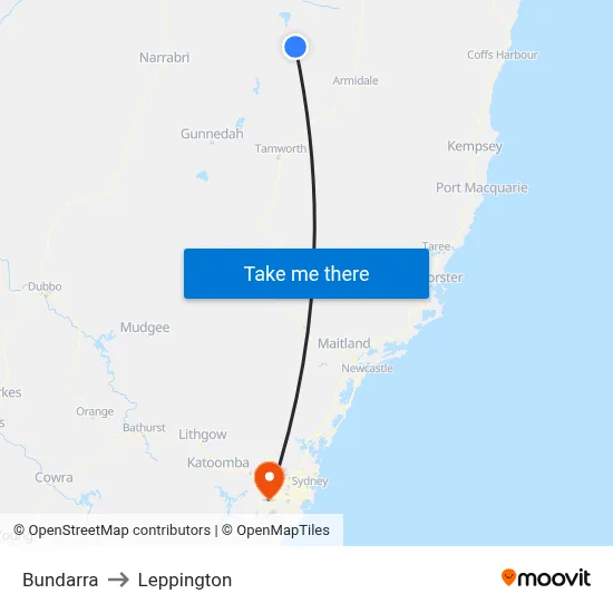 Bundarra to Leppington map