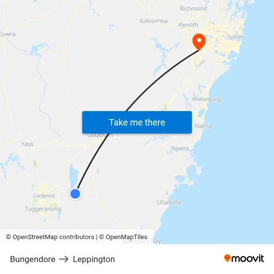 Bungendore to Leppington map